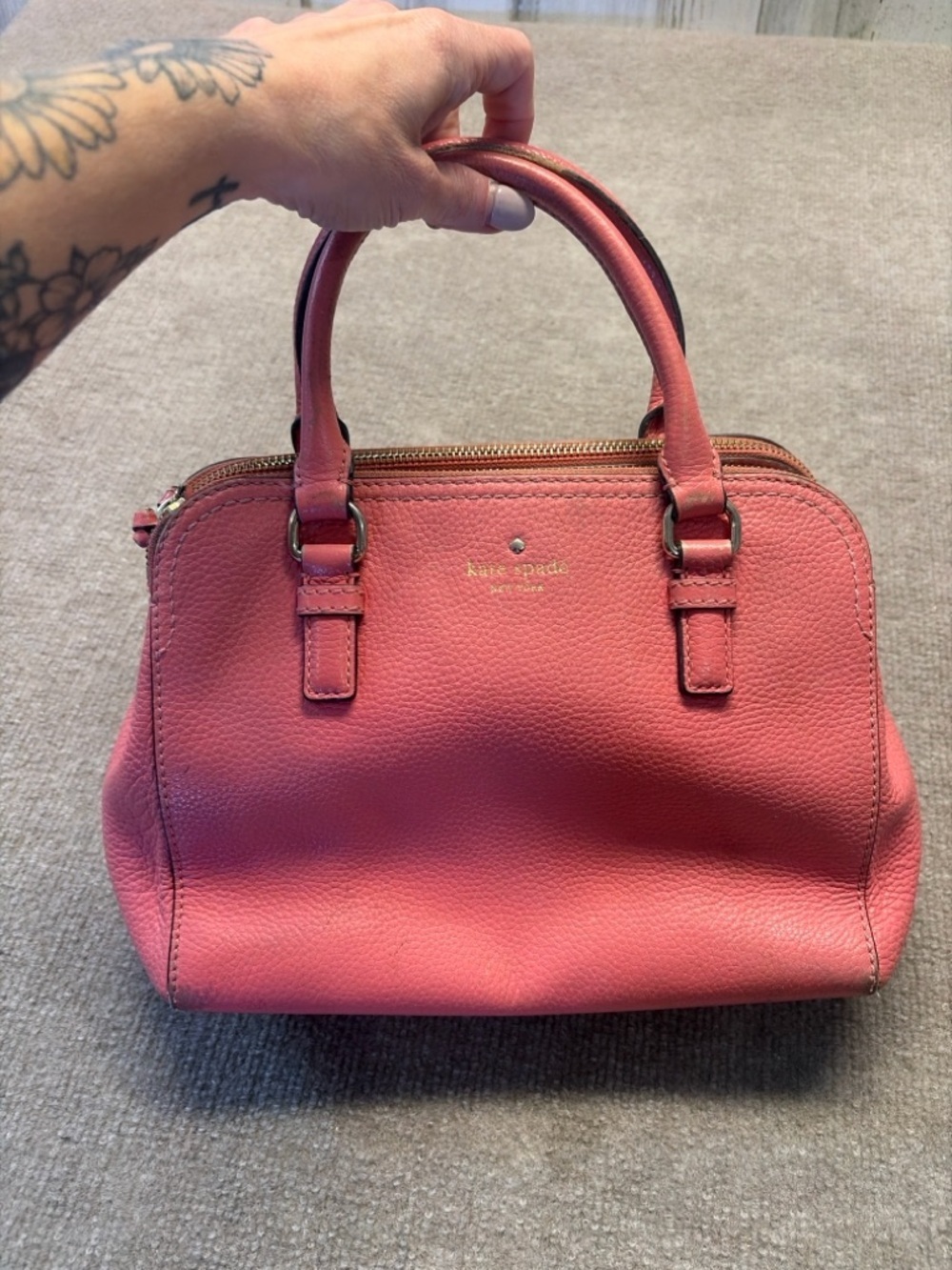 Kate Spade New York Coral Pebbled Leather Satchel Top Handle Bag